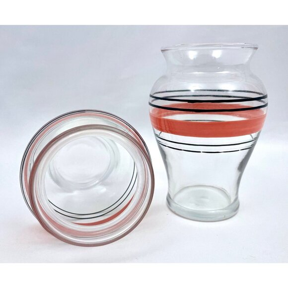 Vintage 1970s water / juice glasses, pink and black stripes, small pair - Picture 4 of 5